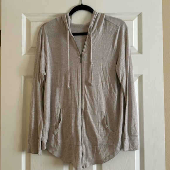 Sweaters - Lightweight Oatmeal Hooded Zip Up Cardigan Jacket